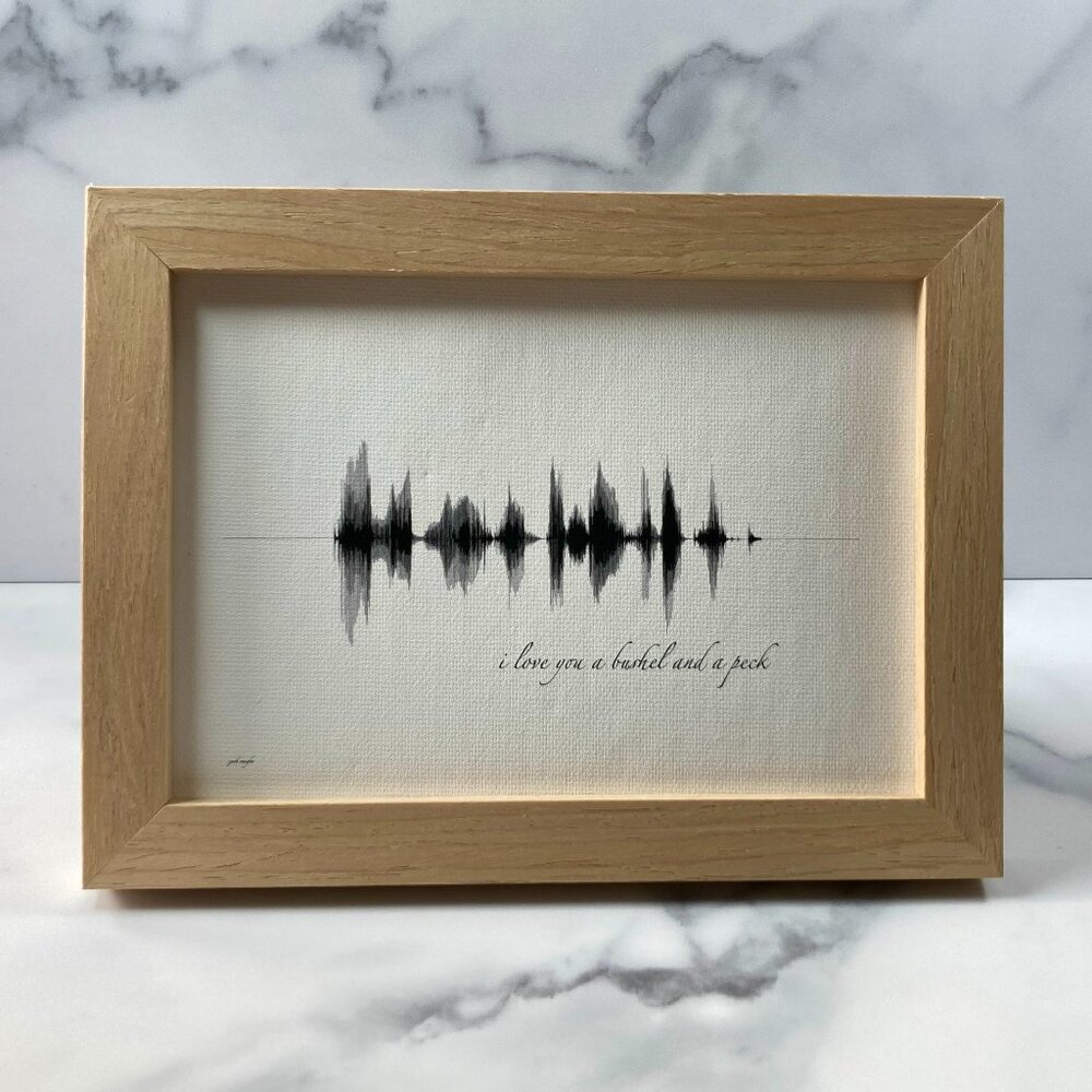 NEW I Love You A Bushel Soundwave Framed Canvas 5x7in Black White Modern Rustic